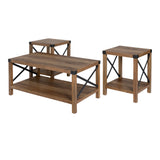 3-Piece Rustic Wood & Accent Table Set Rustic Oak, Black