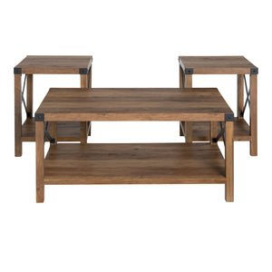 3-Piece Rustic Wood & Accent Table Set Rustic Oak, Black
