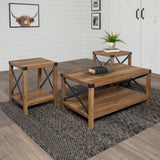 3-Piece Rustic Wood & Accent Table Set Rustic Oak, Black