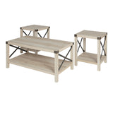 3-Piece Rustic Wood & Accent Table Set White Oak, Bronze, Black