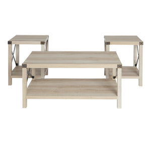 3-Piece Rustic Wood & Accent Table Set White Oak, Bronze, Black