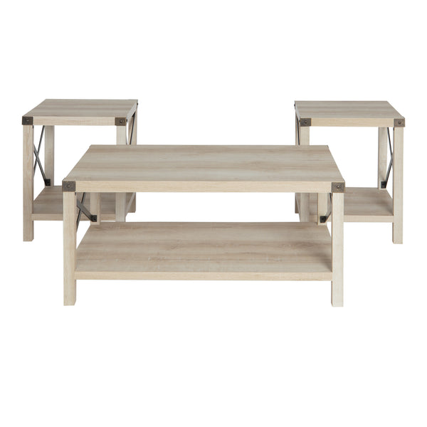 3-Piece Rustic Wood & Accent Table Set White Oak, Bronze, Black