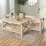 3-Piece Rustic Wood & Accent Table Set White Oak, Bronze, Black