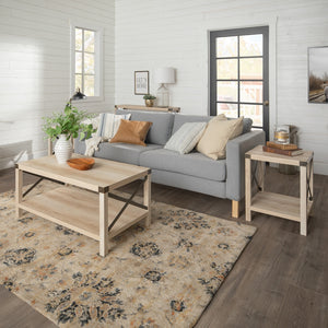 3-Piece Rustic Wood & Accent Table Set White Oak, Bronze, Black