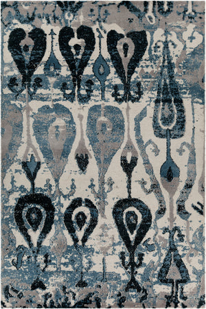 Chandra Rugs Gwen 100% Wool Hand-Tufted Contemporary Rug Blue/Grey/White 9' x 13'