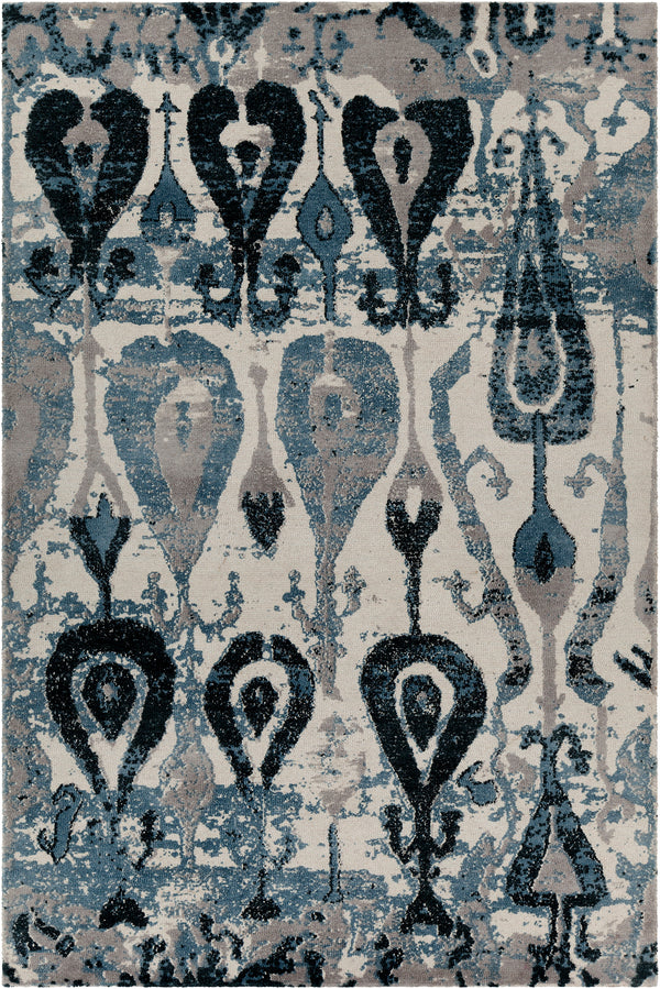 Chandra Rugs Gwen 100% Wool Hand-Tufted Contemporary Rug Blue/Grey/White 9' x 13'