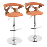 Gardenia Mid-Century Modern Adjustable Barstool with Swivel in Chrome, Walnut Wood and Orange Fabric by LumiSource - Set of 2