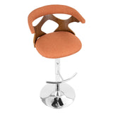 Gardenia Mid-Century Modern Adjustable Barstool with Swivel in Chrome, Walnut Wood and Orange Fabric by LumiSource - Set of 2