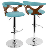 Gardenia Mid-Century Modern Adjustable Barstool with Swivel in Chrome, Walnut Wood and Teal Fabric by LumiSource - Set of 2