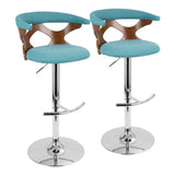 Gardenia Mid-Century Modern Adjustable Barstool with Swivel in Chrome, Walnut Wood and Teal Fabric by LumiSource - Set of 2