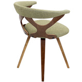 Gardenia Mid-Century Modern Dining/Accent Chair with Swivel in Walnut Wood and Green Fabric by LumiSource