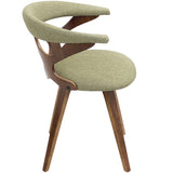 Gardenia Mid-Century Modern Dining/Accent Chair with Swivel in Walnut Wood and Green Fabric by LumiSource
