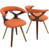 Gardenia Mid-century Modern Dining/Accent Chair with Swivel in Walnut Wood and Orange Fabric by LumiSource