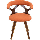 Gardenia Mid-century Modern Dining/Accent Chair with Swivel in Walnut Wood and Orange Fabric by LumiSource