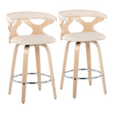 Gardenia Mid-Century Modern Counter Stool in Natural Wood and Cream Faux Leather by LumiSource - Set of 2