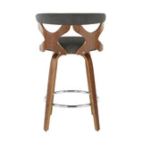 Gardenia Mid-Century Modern Counter Stool in Walnut and Charcoal Fabric by LumiSource - Set of 2