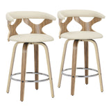 Gardenia Mid-Century Modern Counter Stool in Zebra Wood and Cream Faux Leather by LumiSource - Set of 2