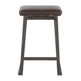 Geo Industrial Upholstered Counter Stool in Antique Metal and Brown Faux Leather by LumiSource - Set of 2