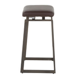 Geo Industrial Upholstered Counter Stool in Antique Metal and Brown Faux Leather by LumiSource - Set of 2