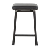 Geo Industrial Upholstered Counter Stool in Black Metal and Black Faux Leather by LumiSource - Set of 2