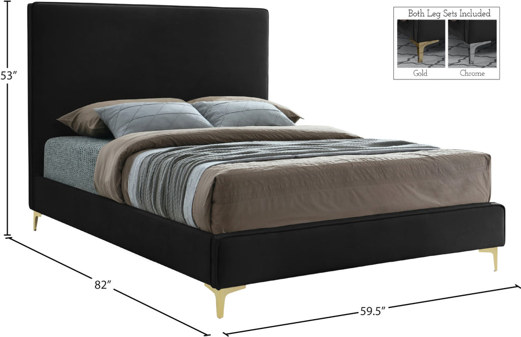 Geri Velvet / Engineered Wood / Metal / Foam Contemporary Black Velvet Full Bed - 59.5" W x 81.7" D x 53" H