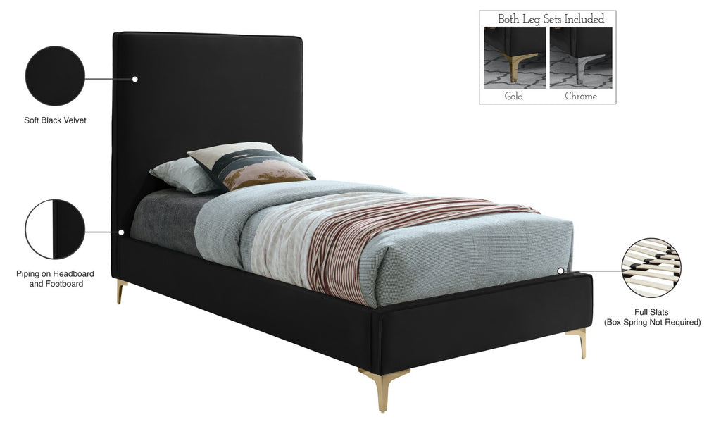 Geri Velvet / Engineered Wood / Metal / Foam Contemporary Black Velvet Twin Bed - 44" W x 81.7" D x 53" H
