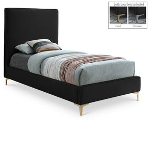 Geri Velvet / Engineered Wood / Metal / Foam Contemporary Black Velvet Twin Bed - 44" W x 81.7" D x 53" H