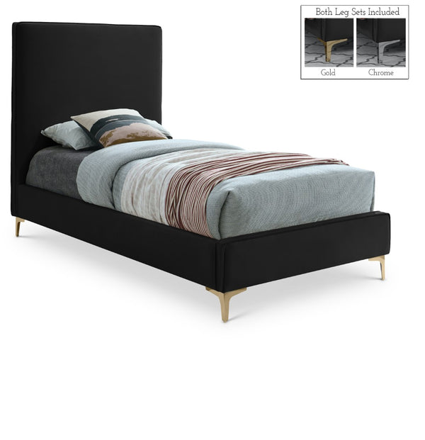 Geri Velvet / Engineered Wood / Metal / Foam Contemporary Black Velvet Twin Bed - 44" W x 81.7" D x 53" H