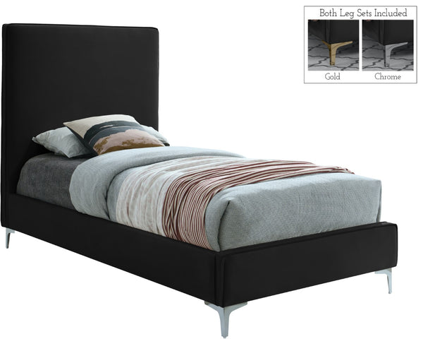 Geri Velvet / Engineered Wood / Metal / Foam Contemporary Black Velvet Twin Bed - 44" W x 81.7" D x 53" H