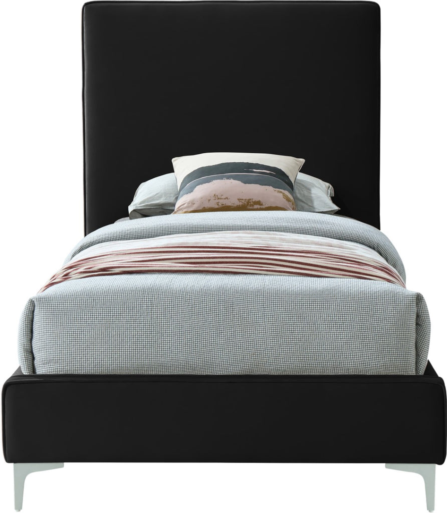 Geri Velvet / Engineered Wood / Metal / Foam Contemporary Black Velvet Twin Bed - 44" W x 81.7" D x 53" H
