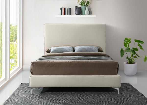 Geri Velvet / Engineered Wood / Metal / Foam Contemporary Cream Velvet Full Bed - 59.5" W x 81.7" D x 53" H