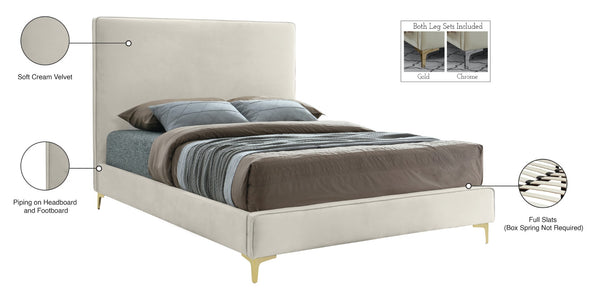 Geri Velvet / Engineered Wood / Metal / Foam Contemporary Cream Velvet King Bed - 81.5" W x 87.2" D x 53" H
