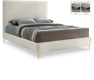 Geri Velvet / Engineered Wood / Metal / Foam Contemporary Cream Velvet King Bed - 81.5" W x 87.2" D x 53" H