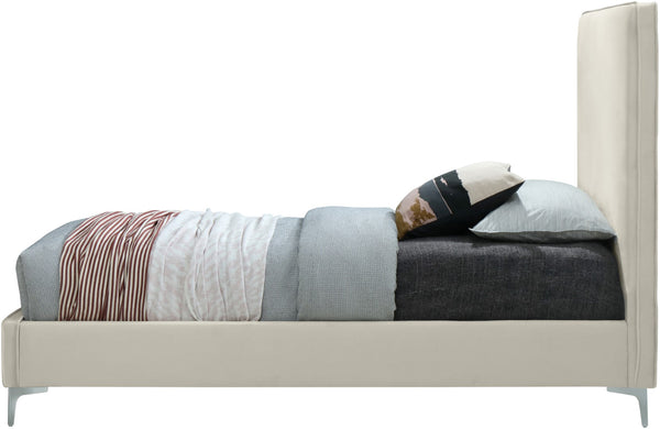 Geri Velvet / Engineered Wood / Metal / Foam Contemporary Cream Velvet King Bed - 81.5" W x 87.2" D x 53" H