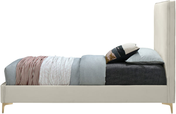 Geri Velvet / Engineered Wood / Metal / Foam Contemporary Cream Velvet King Bed - 81.5" W x 87.2" D x 53" H