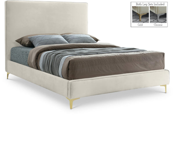 Geri Velvet / Engineered Wood / Metal / Foam Contemporary Cream Velvet Queen Bed - 65.5" W x 87.2" D x 53" H