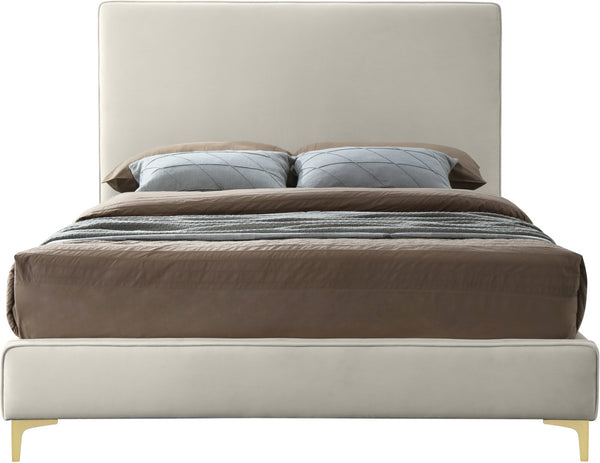 Geri Velvet / Engineered Wood / Metal / Foam Contemporary Cream Velvet Queen Bed - 65.5" W x 87.2" D x 53" H