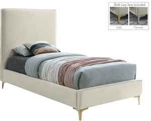 Geri Velvet / Engineered Wood / Metal / Foam Contemporary Cream Velvet Twin Bed - 44" W x 81.7" D x 53" H