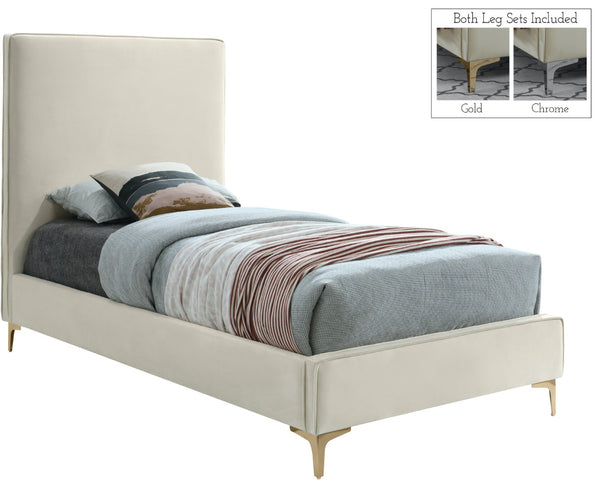Geri Velvet / Engineered Wood / Metal / Foam Contemporary Cream Velvet Twin Bed - 44" W x 81.7" D x 53" H