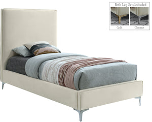 Geri Velvet / Engineered Wood / Metal / Foam Contemporary Cream Velvet Twin Bed - 44" W x 81.7" D x 53" H