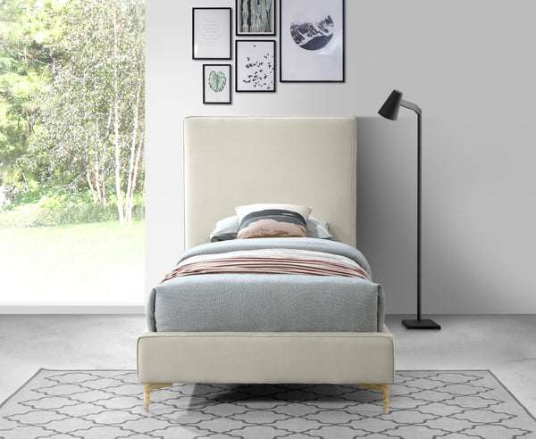 Geri Velvet / Engineered Wood / Metal / Foam Contemporary Cream Velvet Twin Bed - 44" W x 81.7" D x 53" H