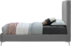 Geri Velvet / Engineered Wood / Metal / Foam Contemporary Grey Velvet Queen Bed - 65.5" W x 87.2" D x 53" H