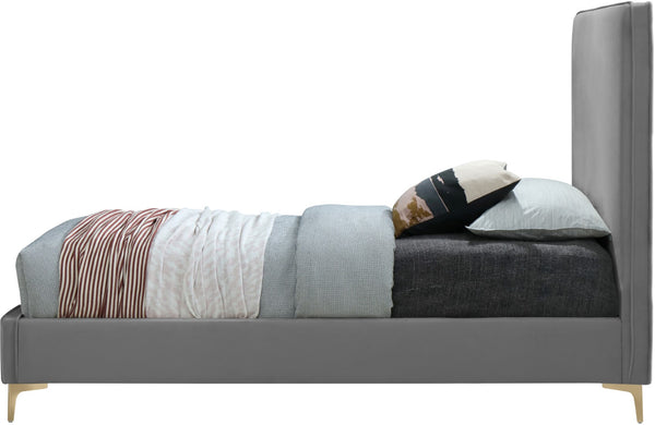 Geri Velvet / Engineered Wood / Metal / Foam Contemporary Grey Velvet Queen Bed - 65.5" W x 87.2" D x 53" H