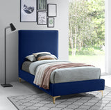 Geri Velvet / Engineered Wood / Metal / Foam Contemporary Navy Velvet Twin Bed - 44" W x 81.7" D x 53" H