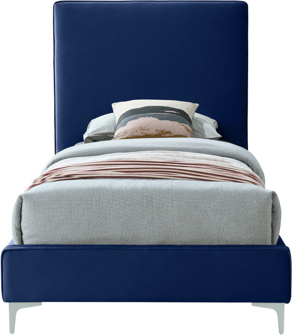 Geri Velvet / Engineered Wood / Metal / Foam Contemporary Navy Velvet Twin Bed - 44" W x 81.7" D x 53" H