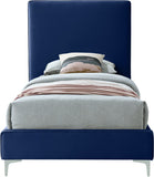 Geri Velvet / Engineered Wood / Metal / Foam Contemporary Navy Velvet Twin Bed - 44" W x 81.7" D x 53" H