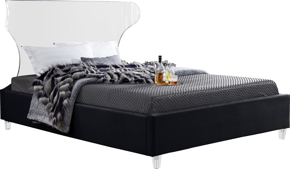 Ghost Acrylic / Velvet / Engineered Wood / Metal / Foam Contemporary Black Velvet Full Bed - 59.5" W x 81" D x 50" H