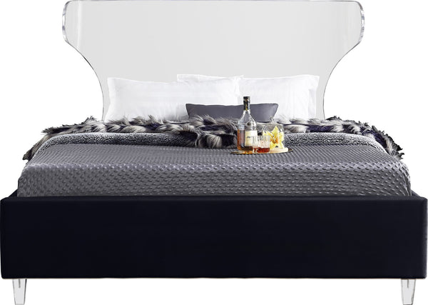 Ghost Acrylic / Velvet / Engineered Wood / Metal / Foam Contemporary Black Velvet Full Bed - 59.5" W x 81" D x 50" H