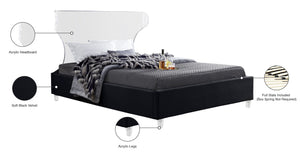 Ghost Acrylic / Velvet / Engineered Wood / Metal / Foam Contemporary Black Velvet King Bed - 81" W x 86.5" D x 50" H