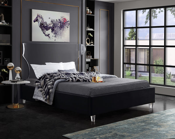 Ghost Acrylic / Velvet / Engineered Wood / Metal / Foam Contemporary Black Velvet King Bed - 81" W x 86.5" D x 50" H